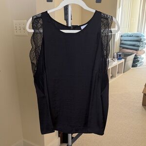 Cabi Veil Top - Black Sleeveless Top with Lace Details